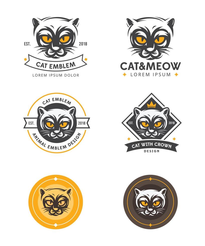 conjunto de design de logotipo de cabeça de gato vetor