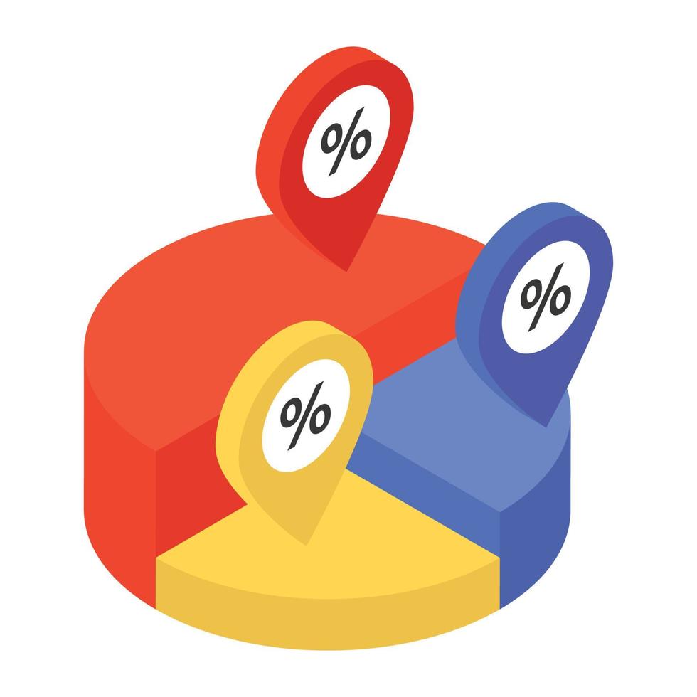 um gráfico de pizza denotando representação gráfica em ícone isométrico vetor