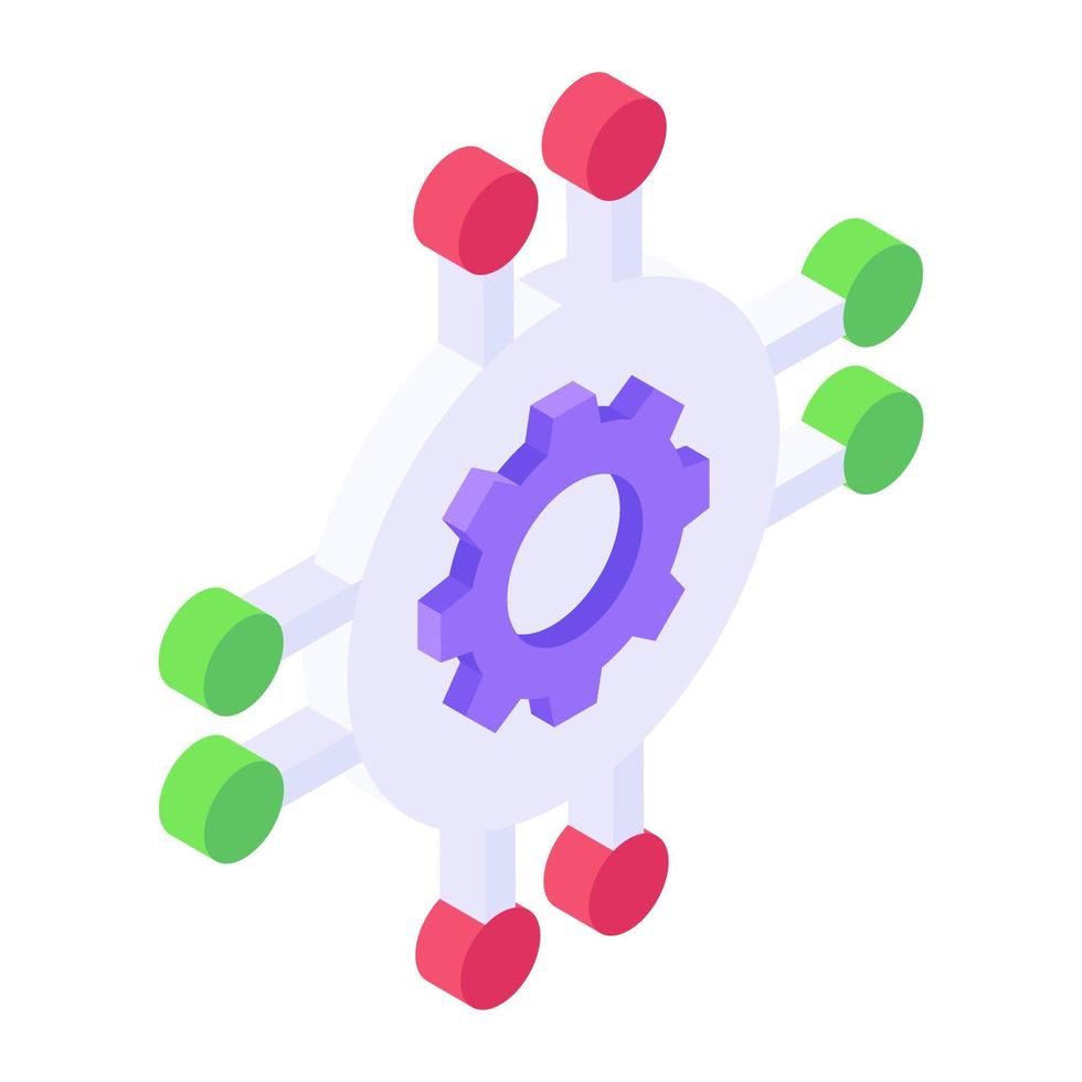 engrenagem com rede de nós, ícone de gerenciamento de rede vetor