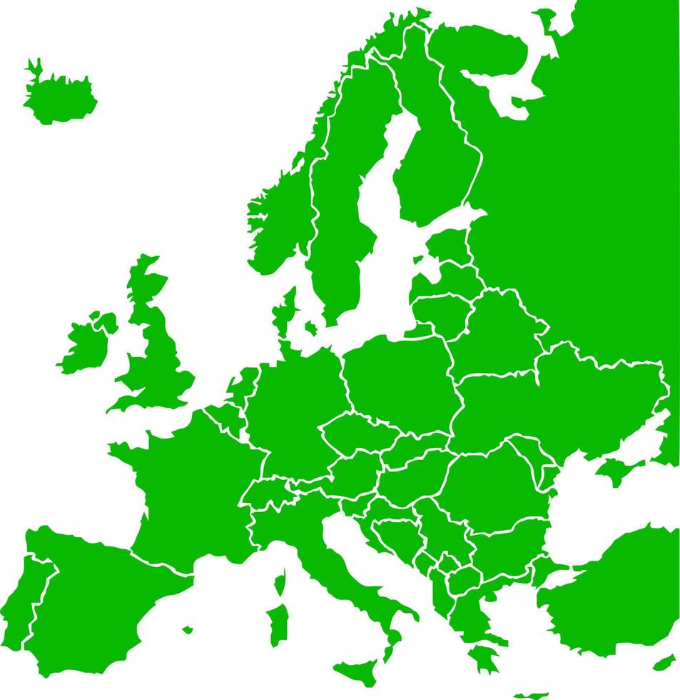 mapa de estados europeus de cor verde. mapa político da europa. vetor