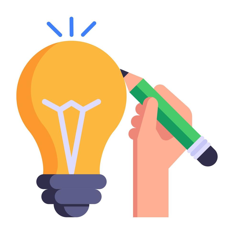 escrevendo na lâmpada, conceito de ícone plano de criatividade vetor