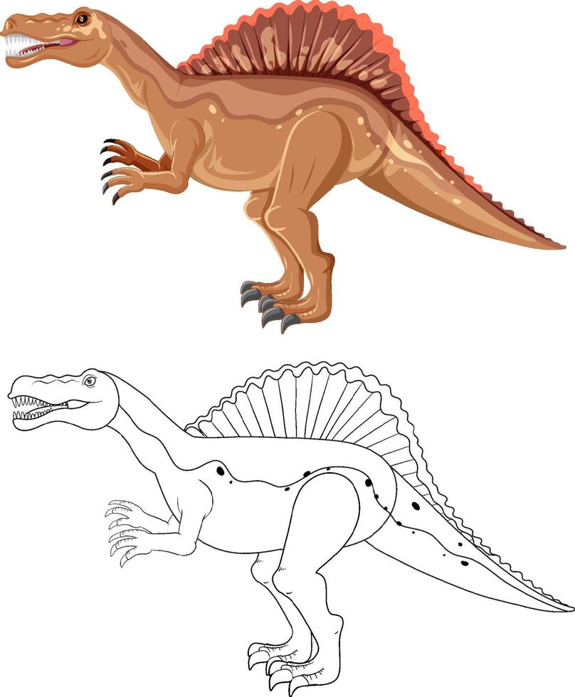 dinossauro spinosaurus com seu contorno doodle no fundo branco vetor