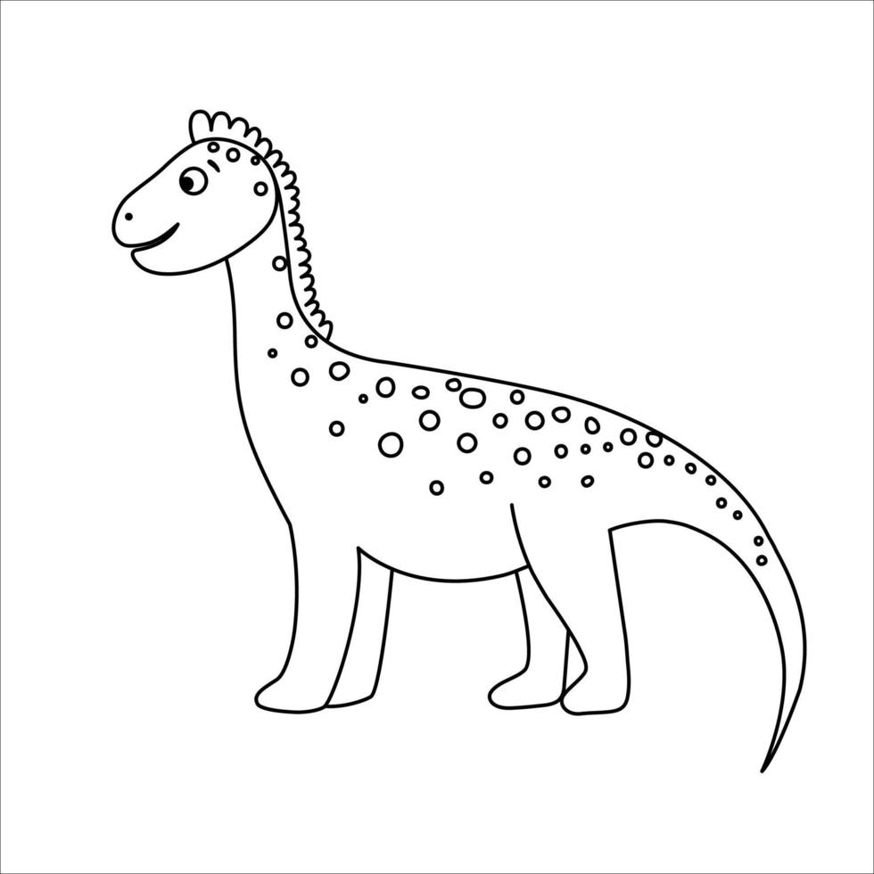 ícone de dinossauro preto e branco de vetor isolado no fundo branco. desenho de contorno de dino. foto pré-histórica fofa para crianças.