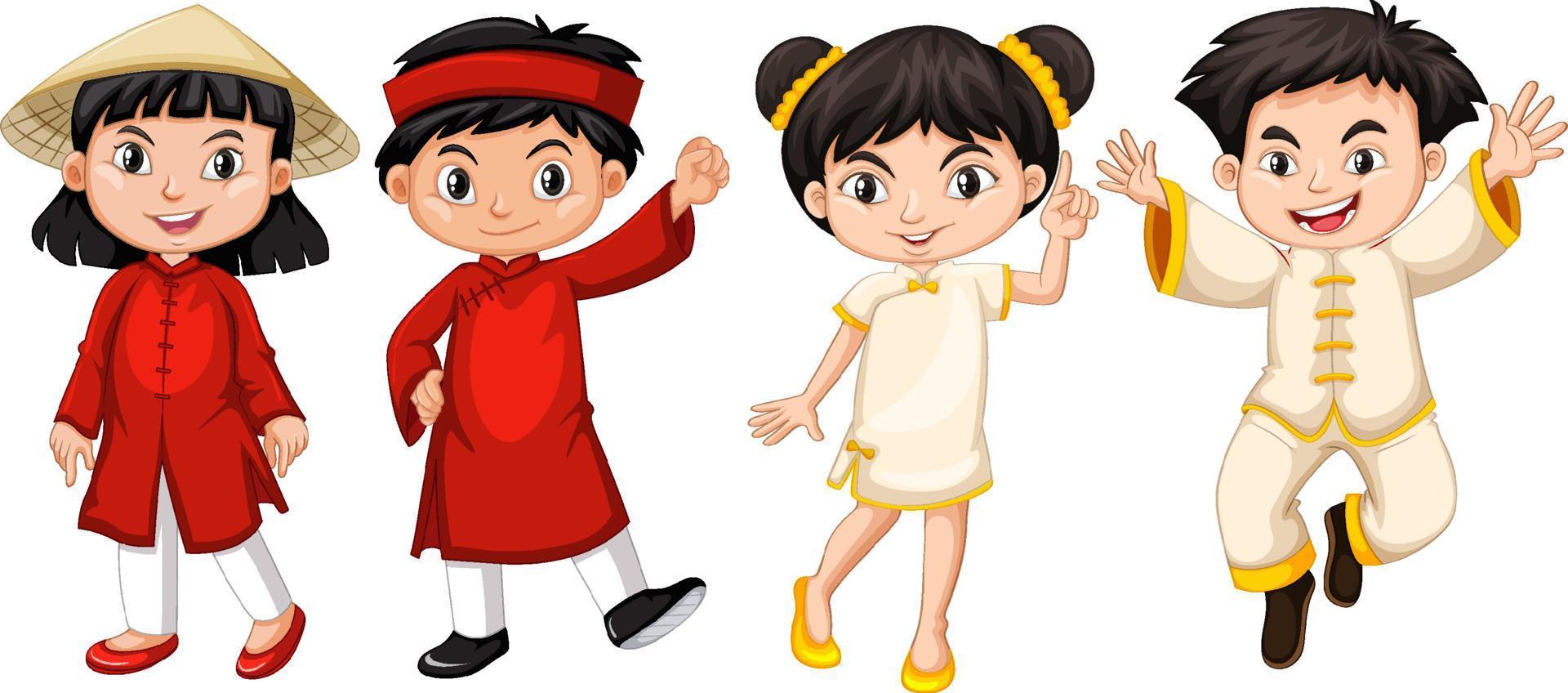 crianças crianças em traje vermelho e branco vetor