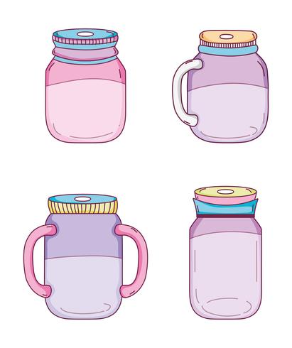 Conjunto de desenhos de mason jar vetor