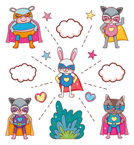 Desenhos animados de animais de super-heróis vetor