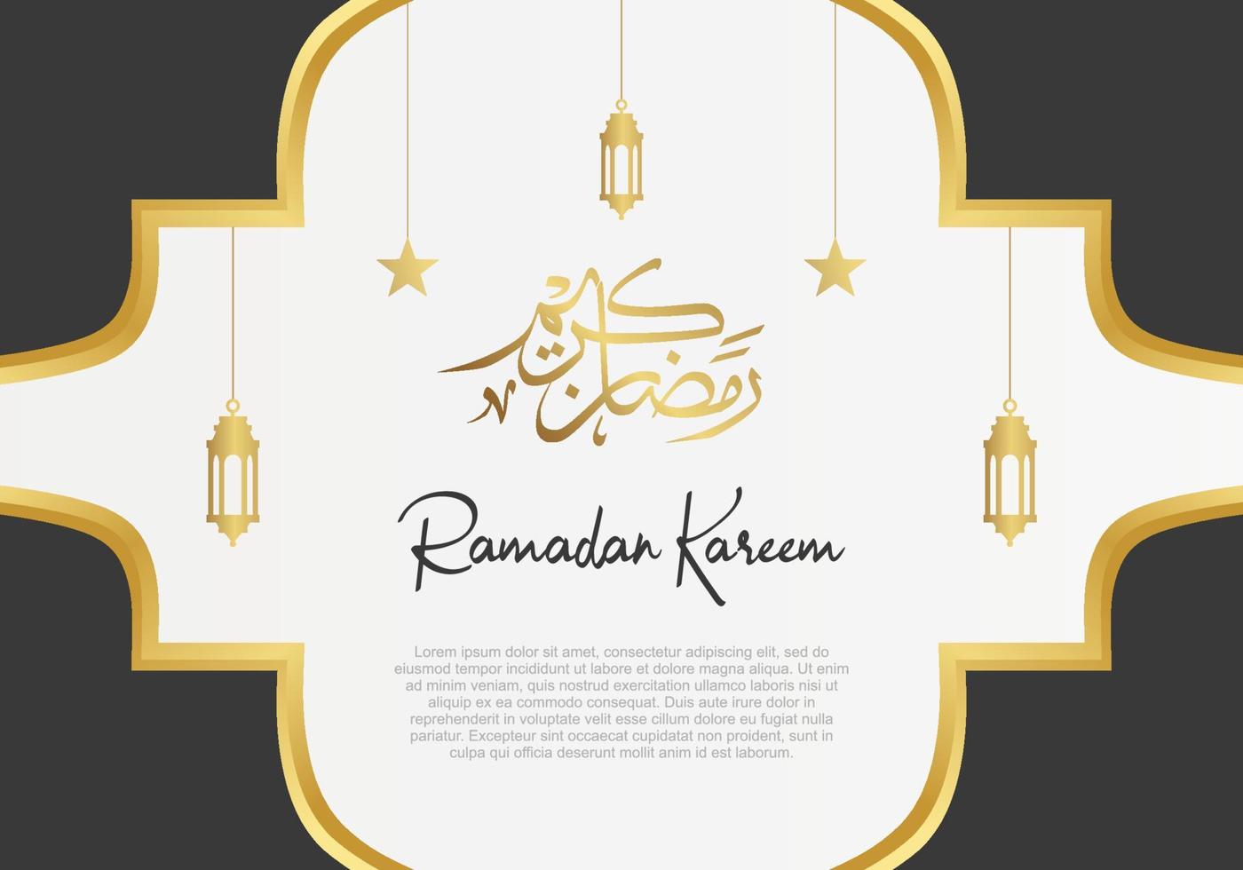 ramadan kareem com caligrafia árabe, lanternas, estrelas ornamento islâmico vetor