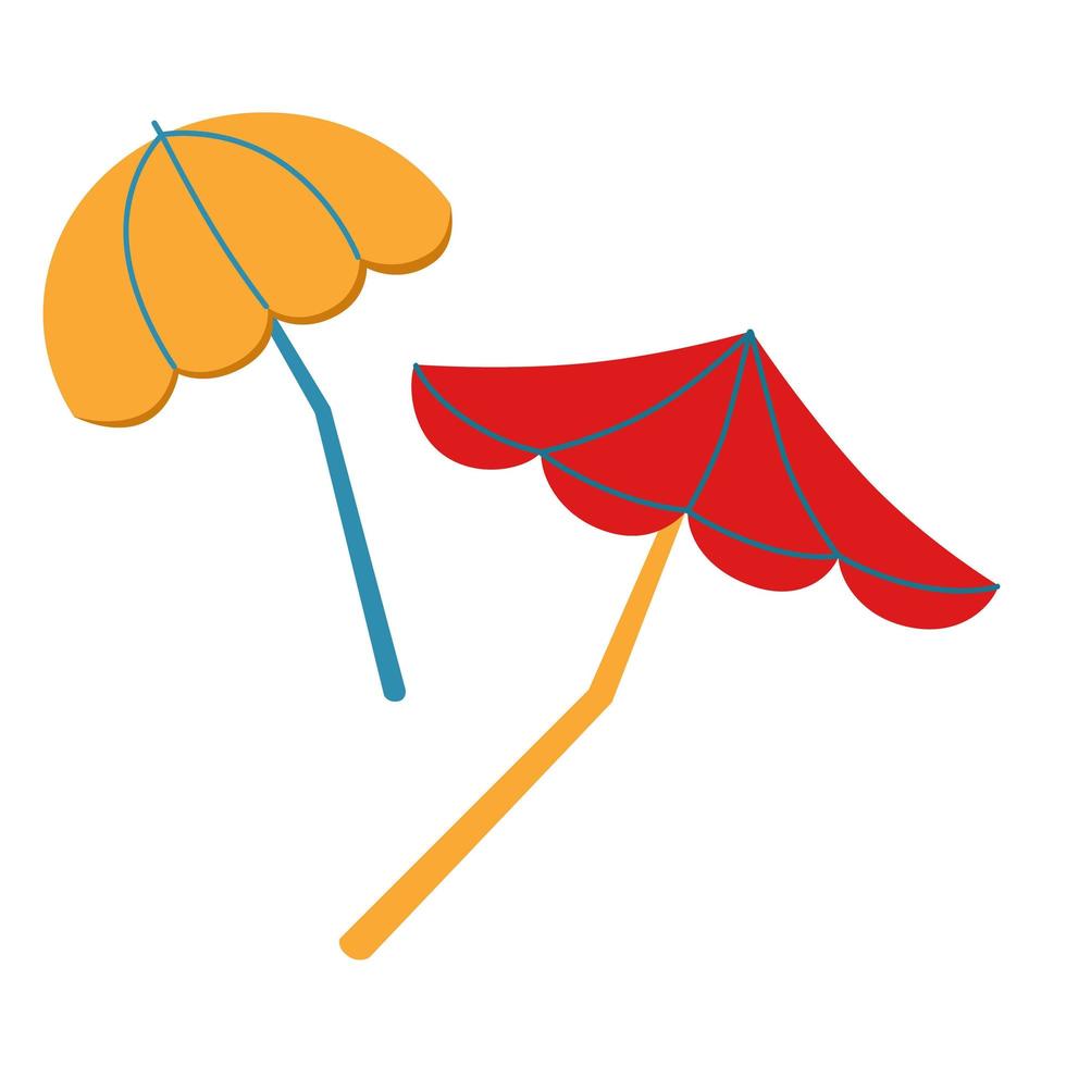 conjunto de símbolos de férias de praia de guarda-chuvas vermelhos e amarelos de praia, ícone de guarda-sol. vetor