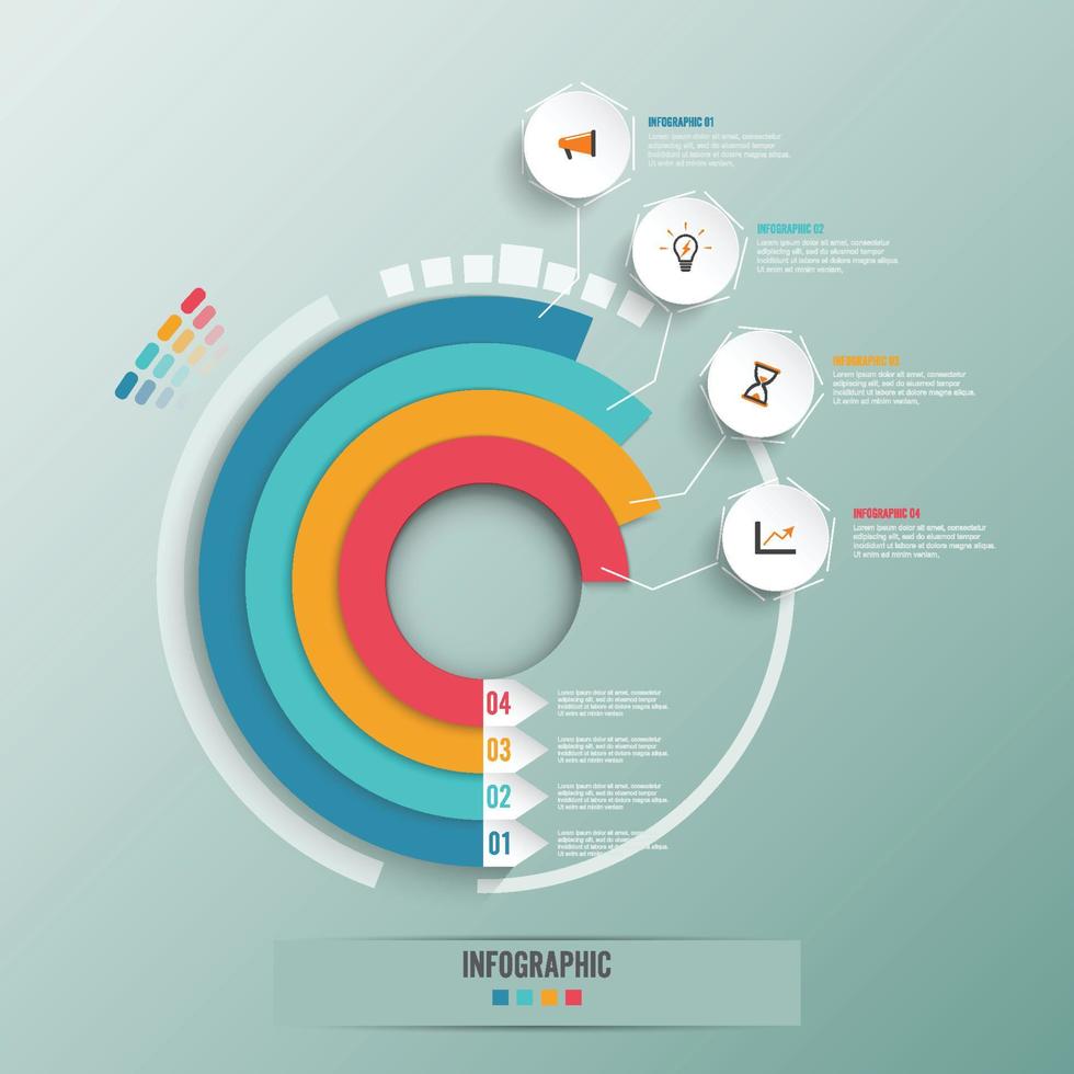 infográficos de negócios círculo ilustração em vetor estilo origami. pode ser usado para layout de fluxo de trabalho, banner, diagrama, opções de número, intensificar 4 opções, web design.