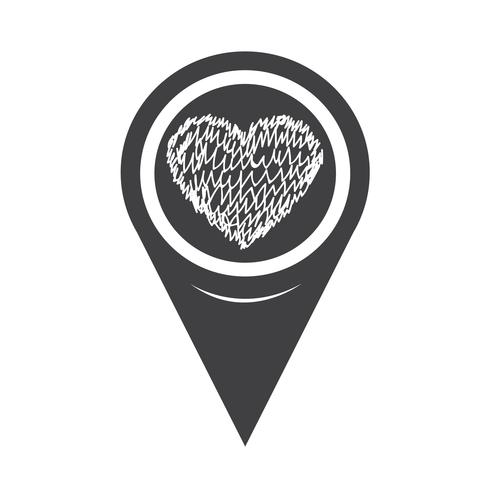 Mapear o ícone do ponteiro do coração vetor