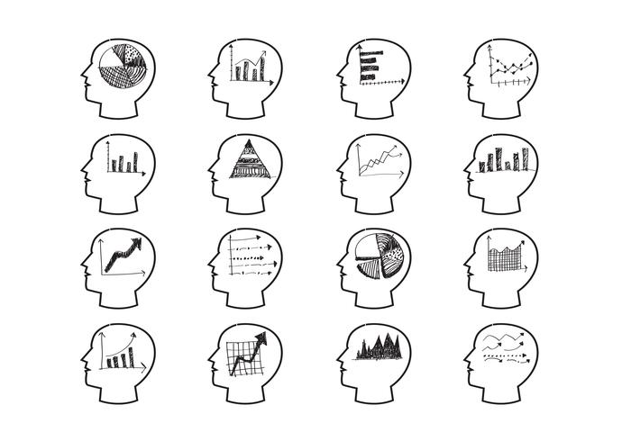 Ícones de gráfico de cabeças pensando vetor