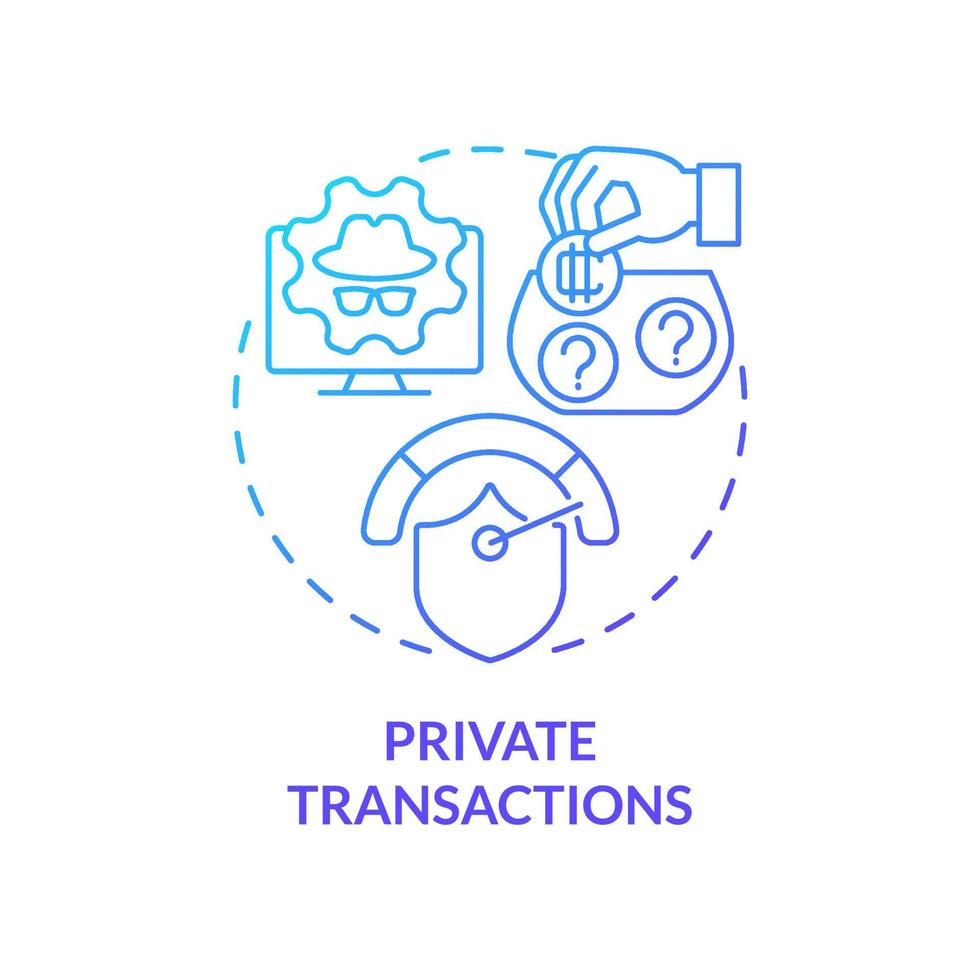 ícone de conceito gradiente azul de transações privadas. ilustração de linha fina de idéia abstrata de borda competitiva de criptomoeda. ocultar detalhes da transação. desenho de contorno isolado. miríade de fontes pró-negrito usadas vetor