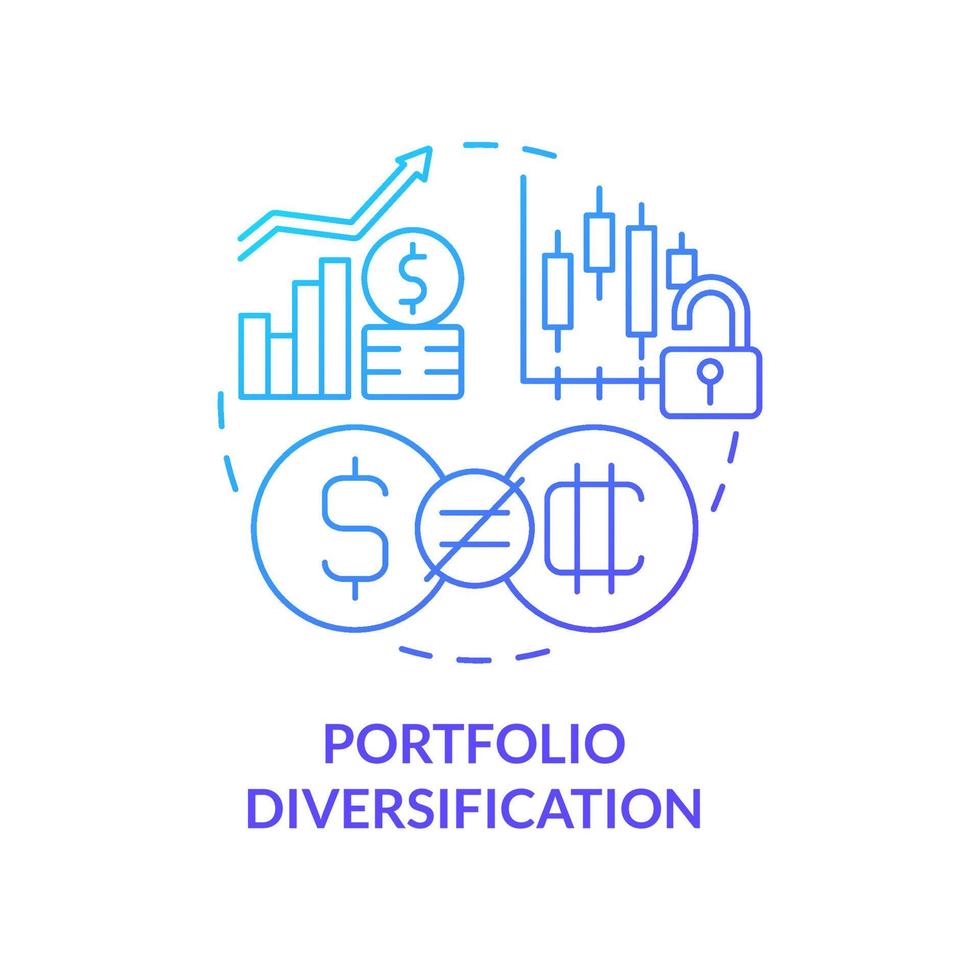 ícone de conceito gradiente azul de diversificação de portfólio. ilustração de linha fina de idéia abstrata de força criptográfica. segurança de investimentos de alto risco. desenho de contorno isolado. miríade de fontes pró-negrito usadas vetor