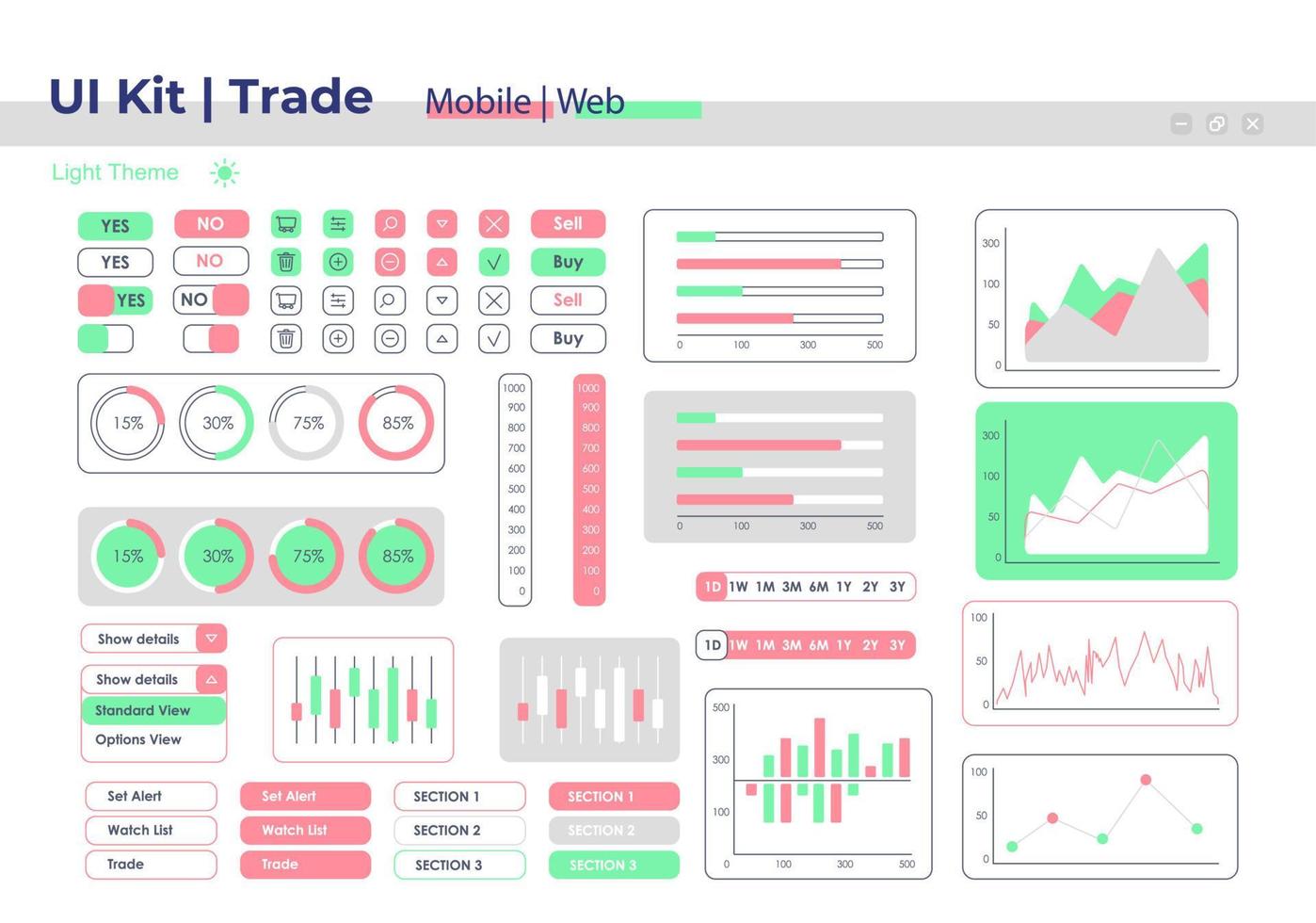 kit de elementos de interface do usuário comercial. componentes de painel de vetor isolado de negócios e comércio. modelo de botões de interface plana. coleção de widgets de web design para aplicativos móveis com tema leve