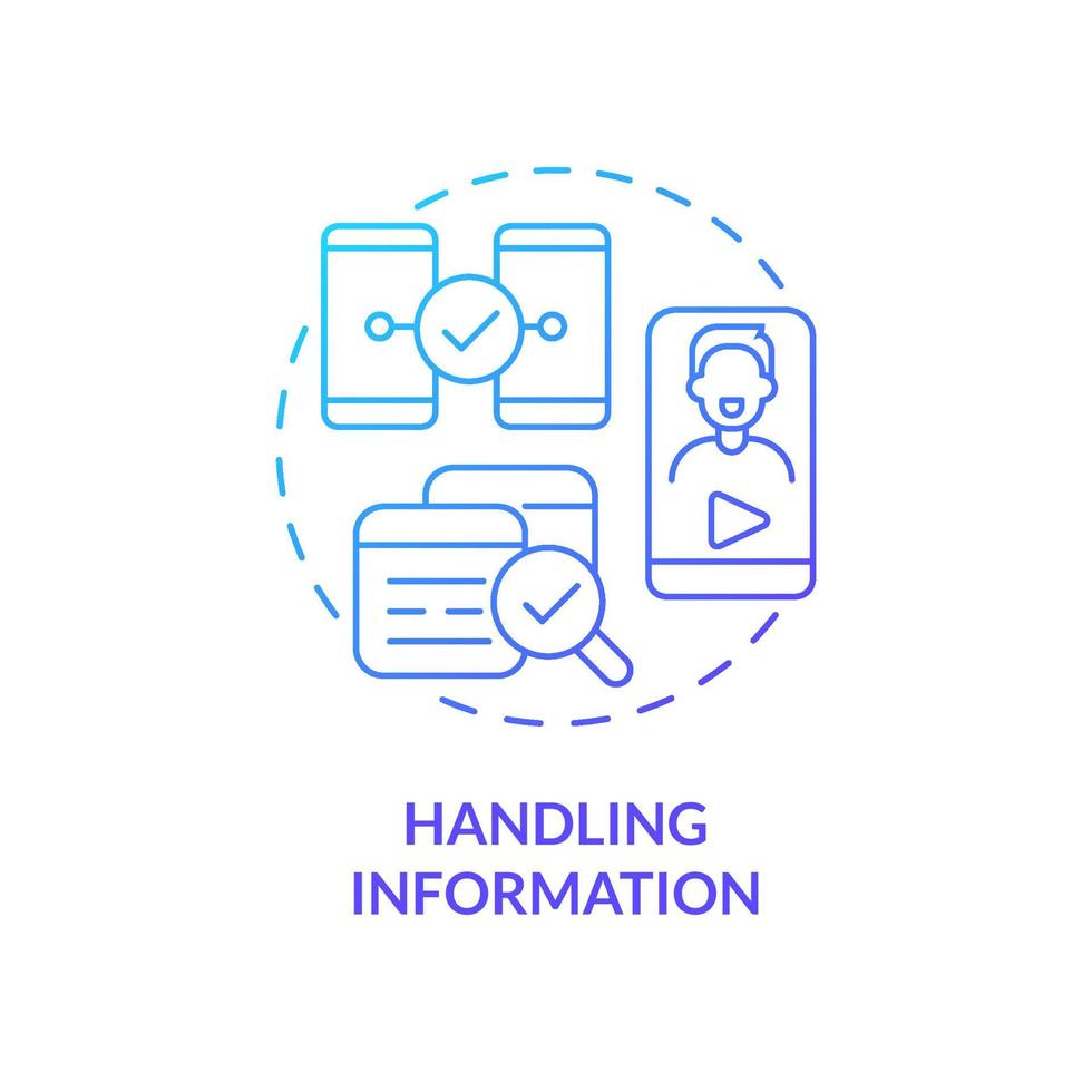 manipulação de ícone de conceito gradiente azul de informações. pesquisar e compartilhar conteúdo. habilidades digitais idéia abstrata ilustração de linha fina. desenho de contorno isolado. inúmeras fontes pró-negrito usadas vetor
