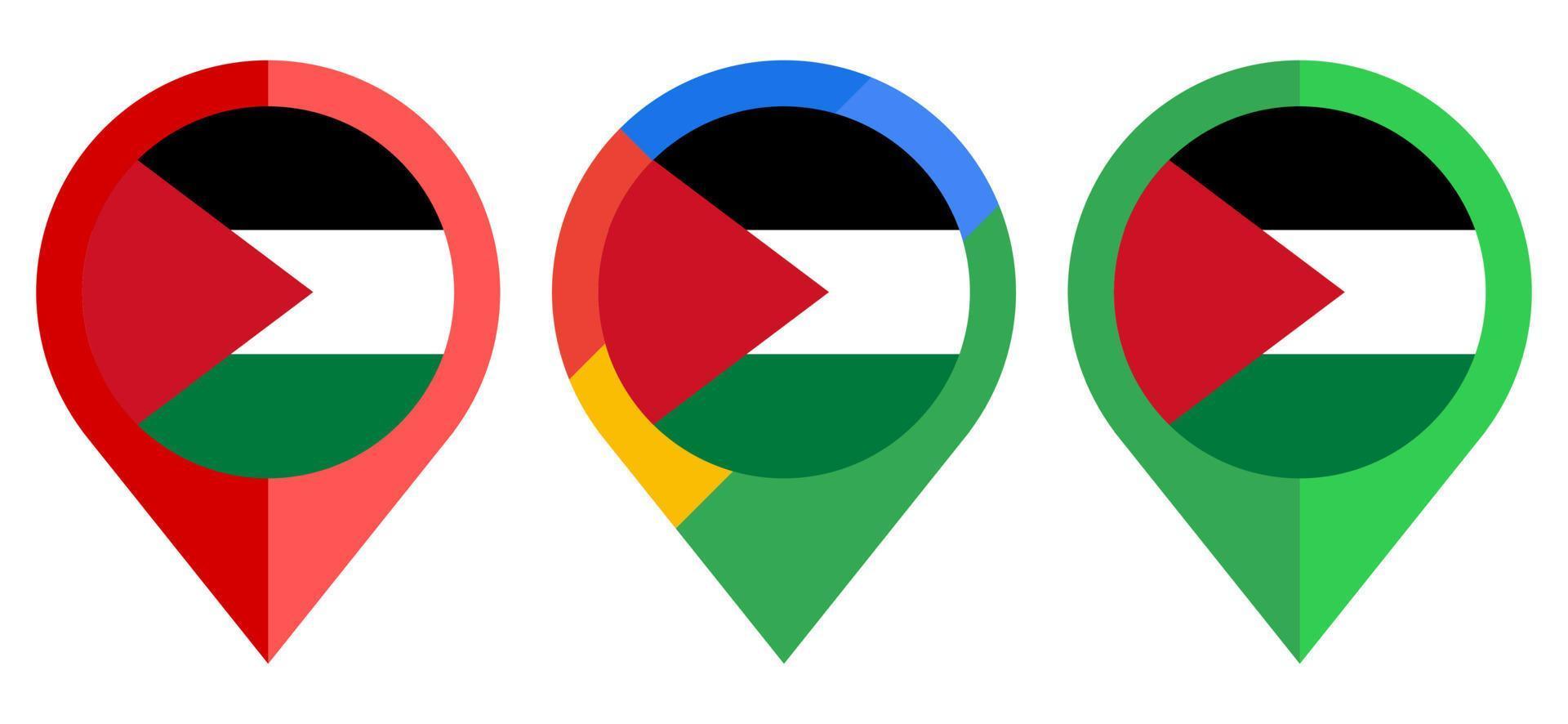 ícone de marcador de mapa plano com bandeira da Palestina isolada no fundo branco vetor