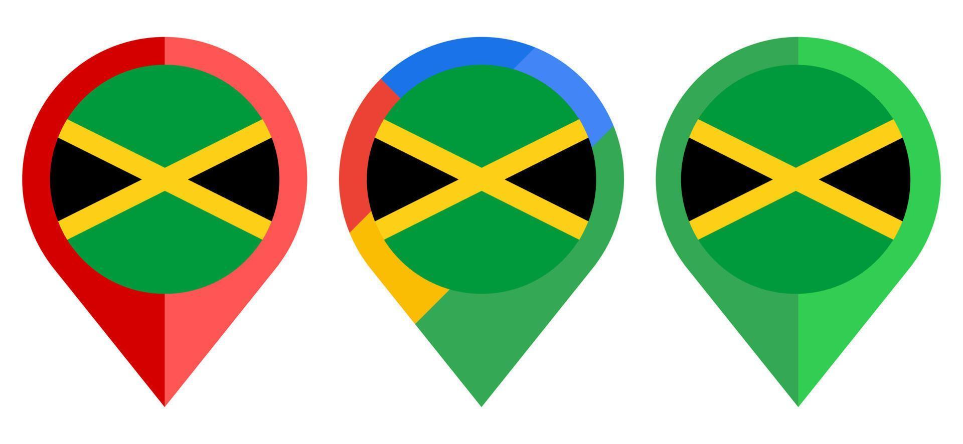 ícone de marcador de mapa plano com bandeira da jamaica isolada no fundo branco vetor