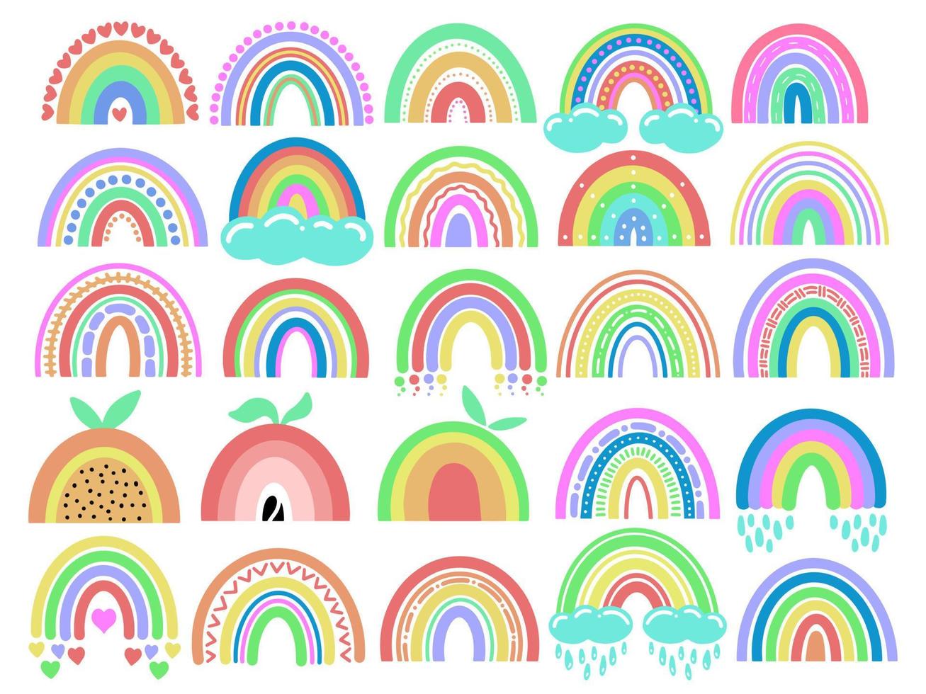 definir cor pastel de arco-íris desenhado à mão vetor