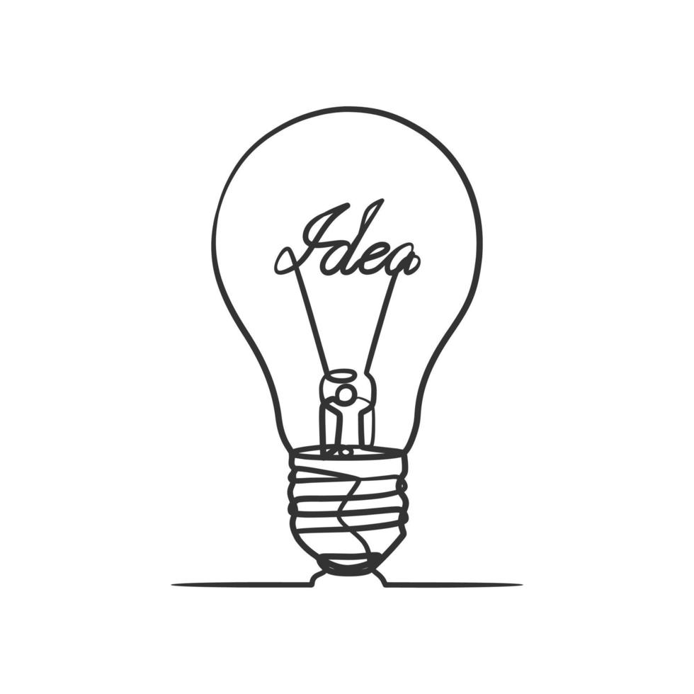 desenho de linha contínua da ideia de símbolo de lâmpada vetor