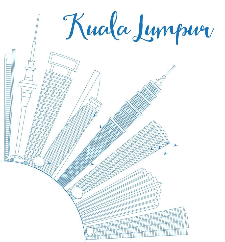 delinear o horizonte de Kuala Lumpur com espaço de cópia de edifícios azuis. vetor
