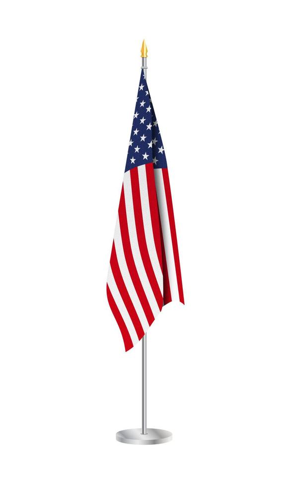 bandeira dos estados unidos da américa no mastro de aço. bandeira dos EUA isolada no fundo branco. vetor