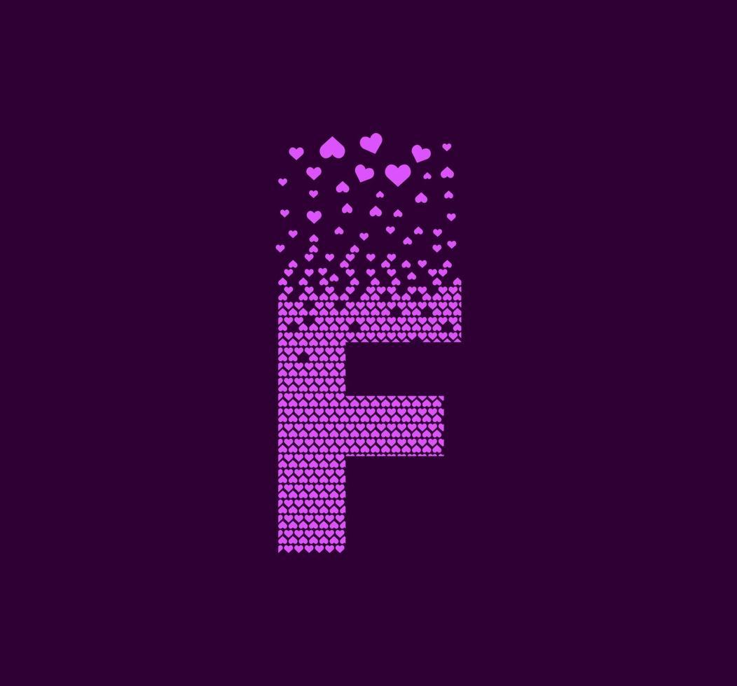 coração letra f logotipo animado ponto pixel. letra maiúscula pixel para cima. vetor