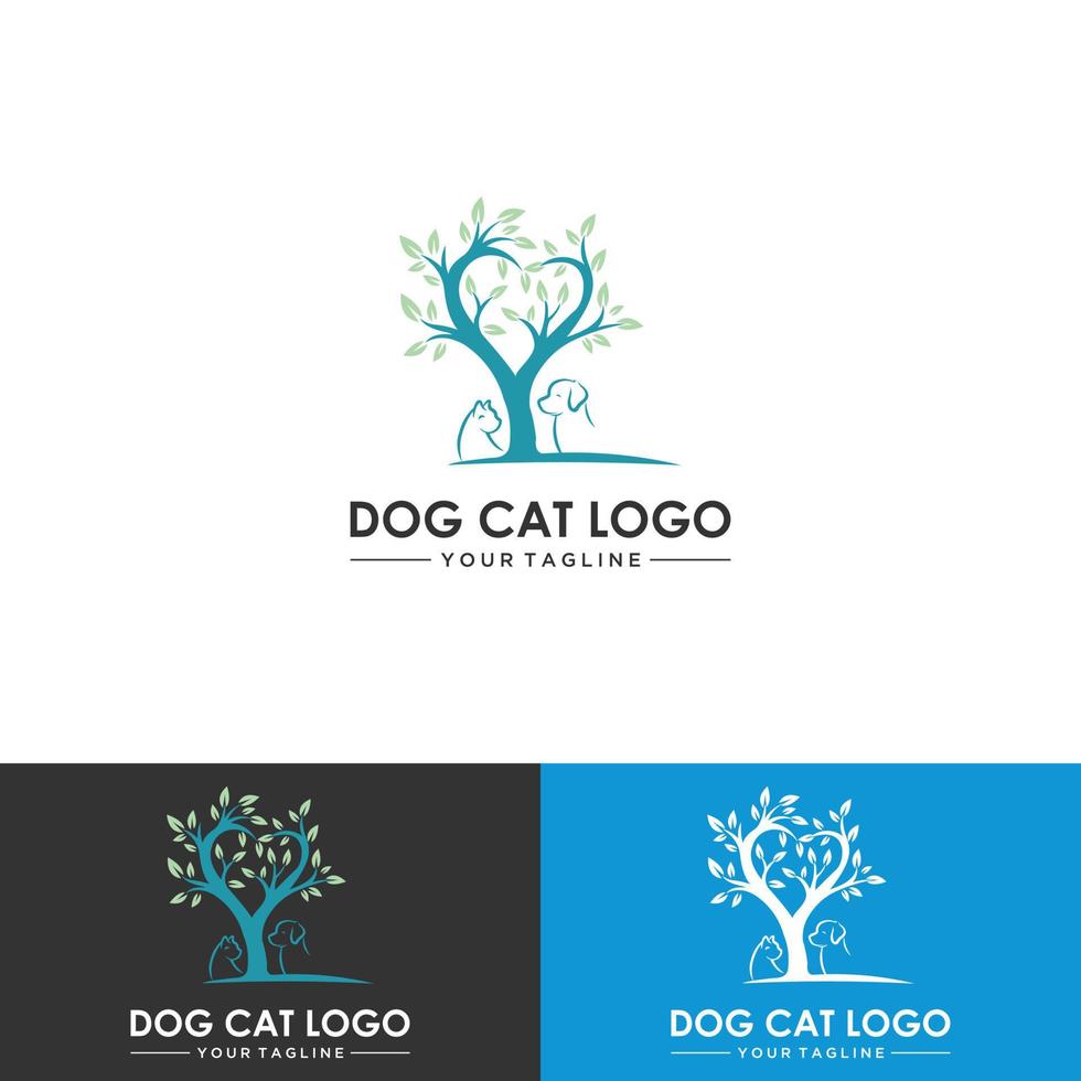 gato e cachorro na inspiração de design de logotipo de pata vetor