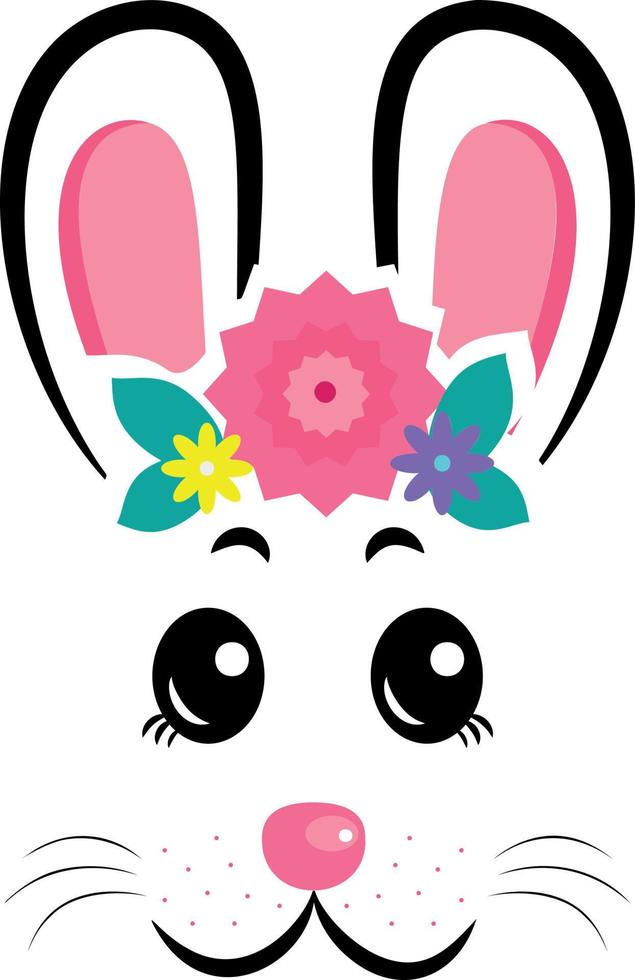 máscaras de coelho kawaii com orelhas cor de rosa e flores vetor