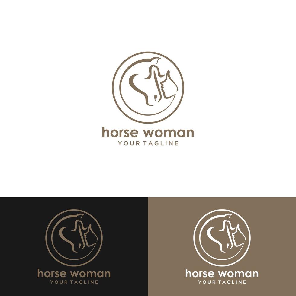 girl and horse logo design e horse farm template vector. vetor