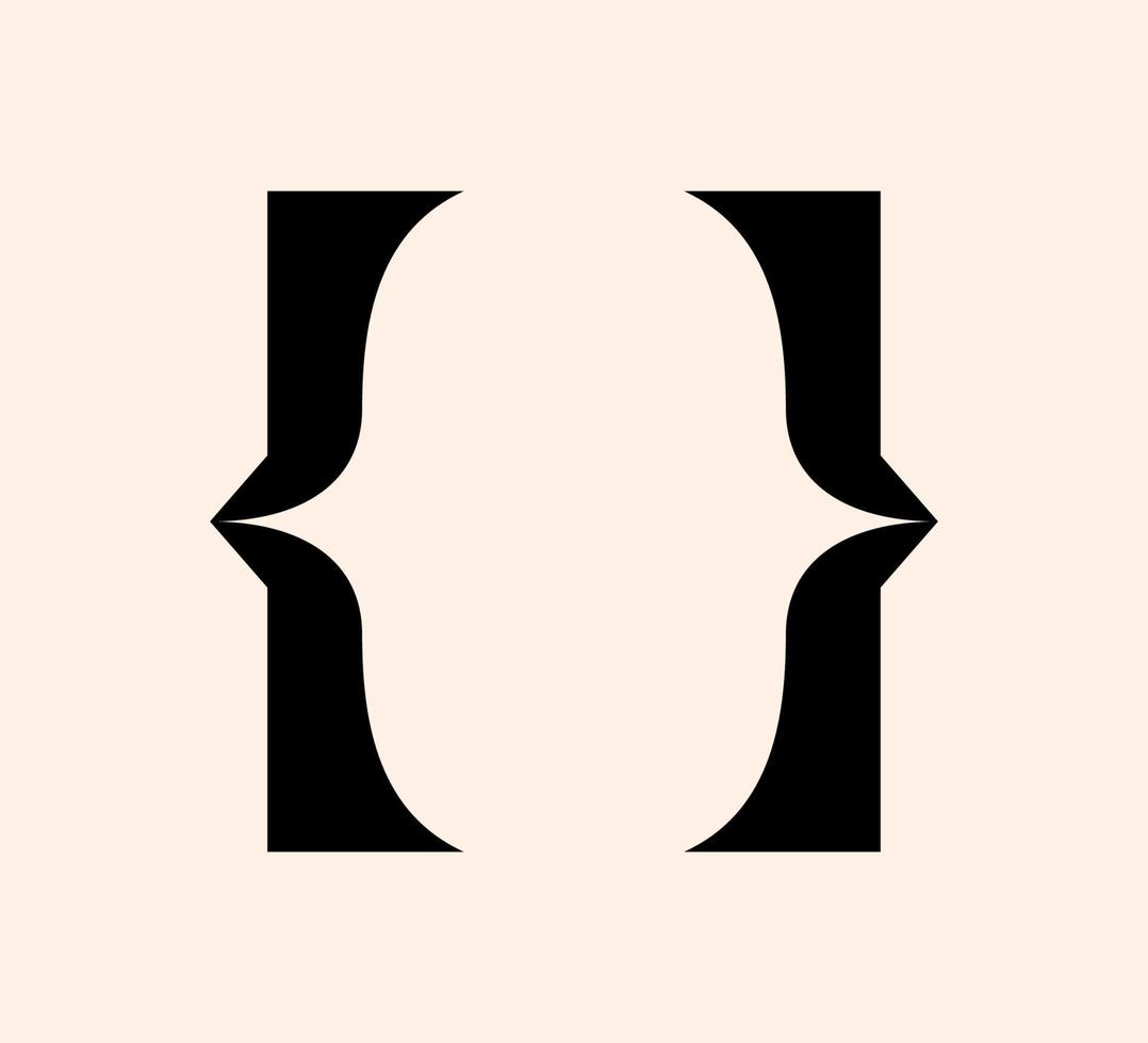 Chaves encaracoladas marca de pontuação ícone preto. símbolo de colchetes vintage para digitação ou tipografia. ornamento e vetor eps isolado conceito de elemento de design de alfabeto para mensagens e citações