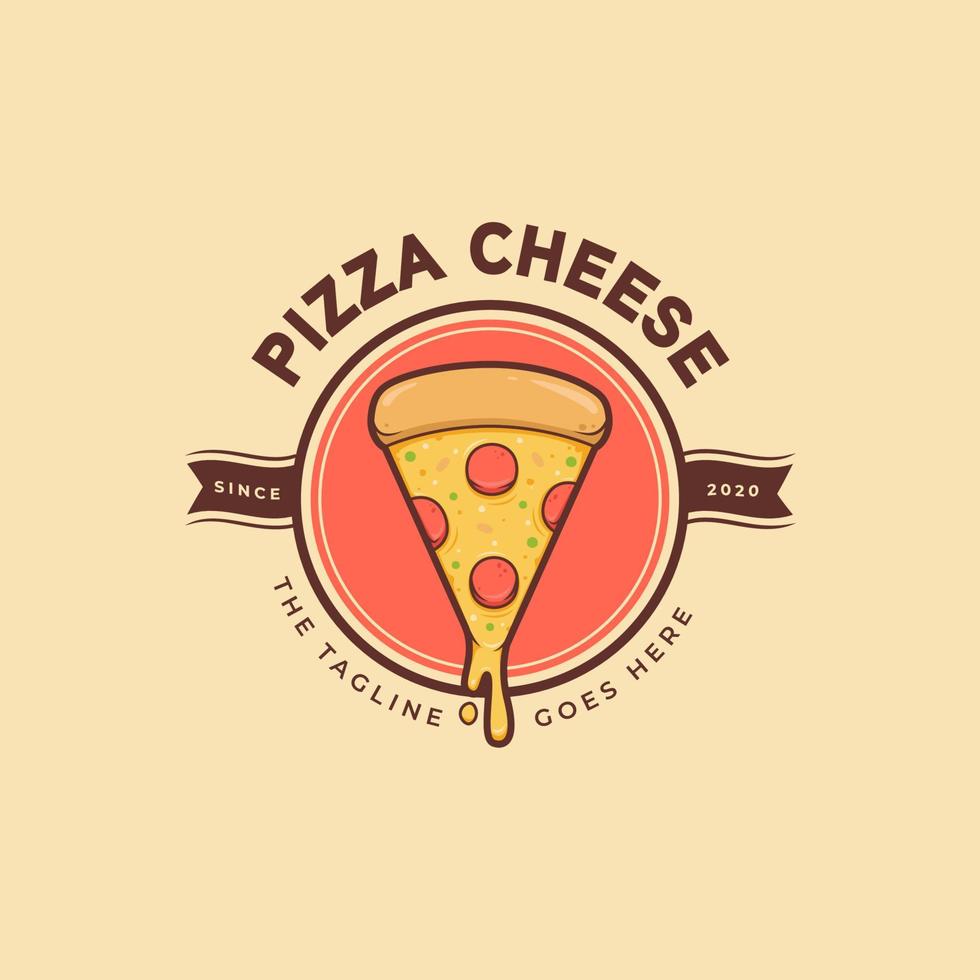 fatia derretida de modelo de distintivo de círculo de ícone de logotipo de pizza de queijo vetor