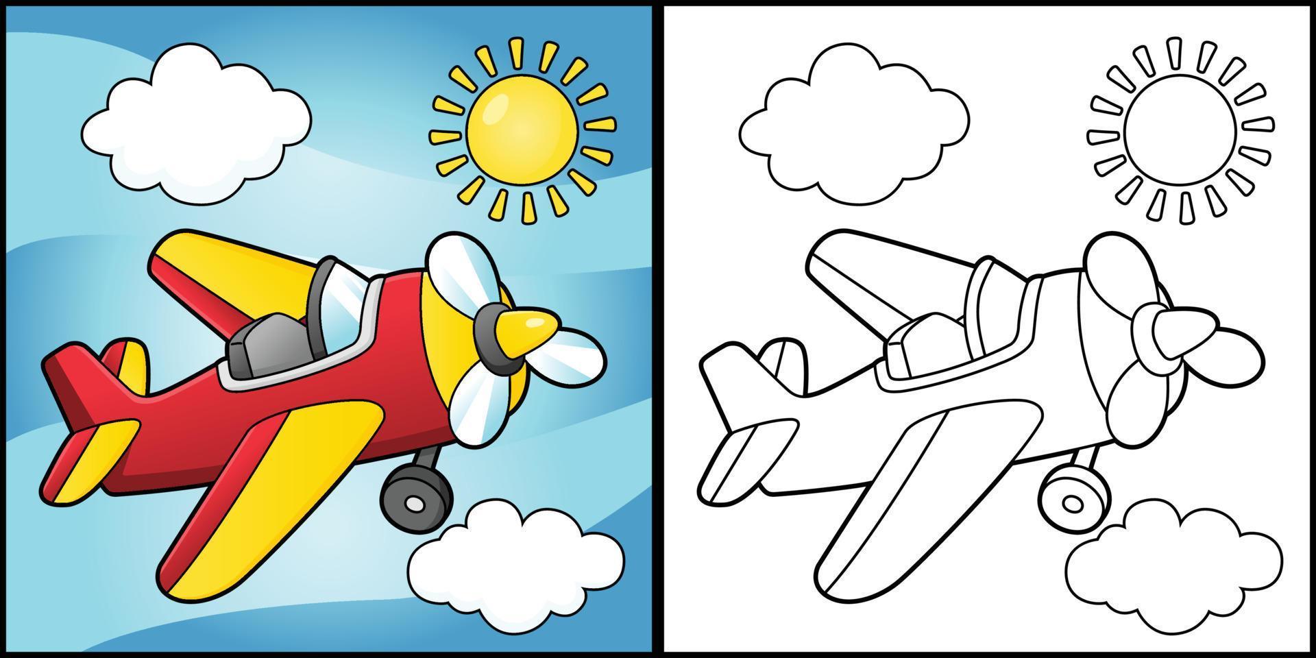 ilustração de veículo de página para colorir de avião de hélice vetor