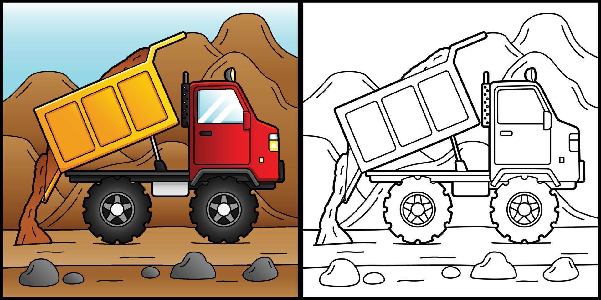 ilustração de veículo de página para colorir de caminhão basculante vetor