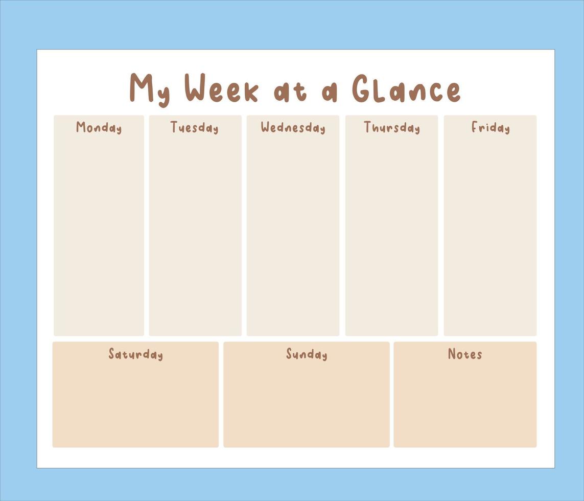 semana de relance marrom. planejador semanal em branco. planejador semanal sem data. baixar vetor profissional. download do planejador semanal sem data
