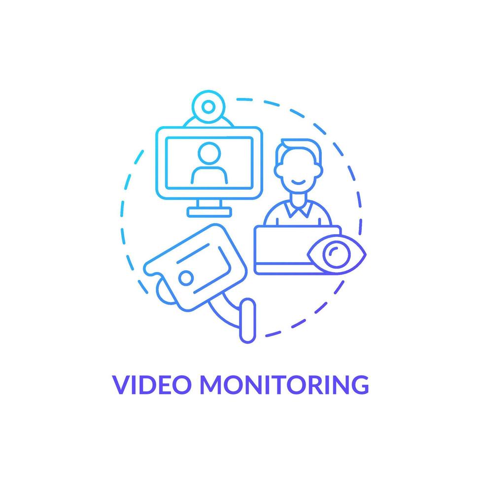 ícone de conceito gradiente azul de monitoramento de vídeo. gravação de câmera para segurança no local de trabalho. empregado monitorando a ilustração de linha fina de idéia abstrata. desenho de cor de contorno isolado de vetor