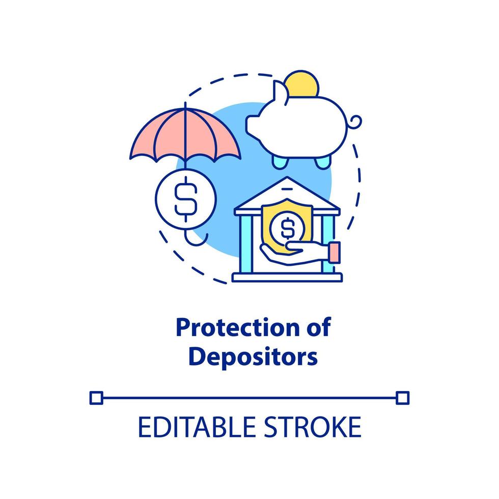 proteção do ícone do conceito de depositantes. serviços bancários. gestão financeira. tarefas de regulamentação bancária idéia abstrata ilustração de linha fina. desenho de cor de contorno isolado de vetor. traço editável vetor