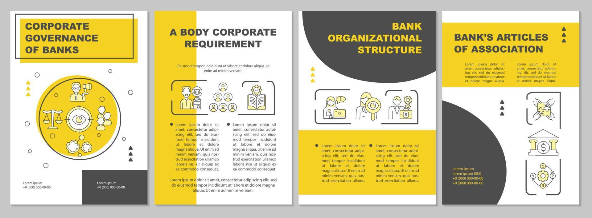 modelo de folheto de estrutura bancária. governança corporativa. folheto, livreto, impressão de folheto, design de capa com ícones lineares. layouts vetoriais para apresentação, relatórios anuais, páginas de anúncios vetor