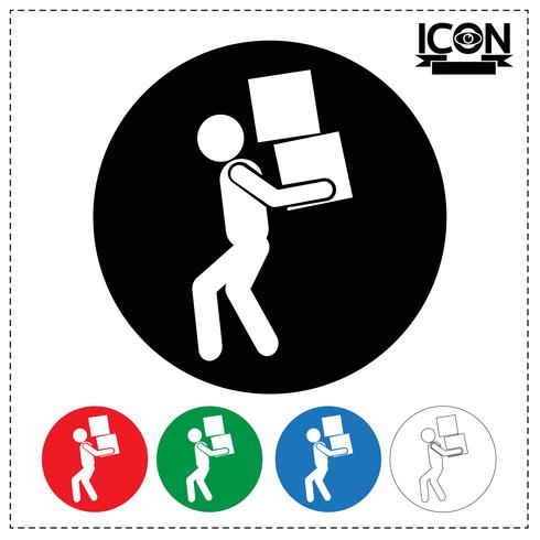 Homem, em movimento, caixa, ícone vetor