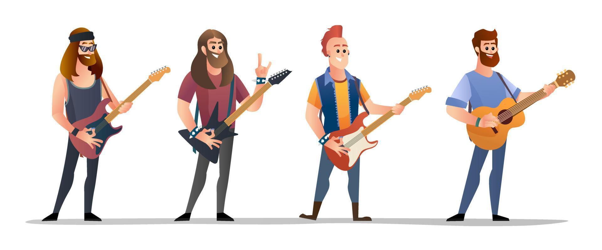 coleção de personagens guitarristas em vários gêneros vetor