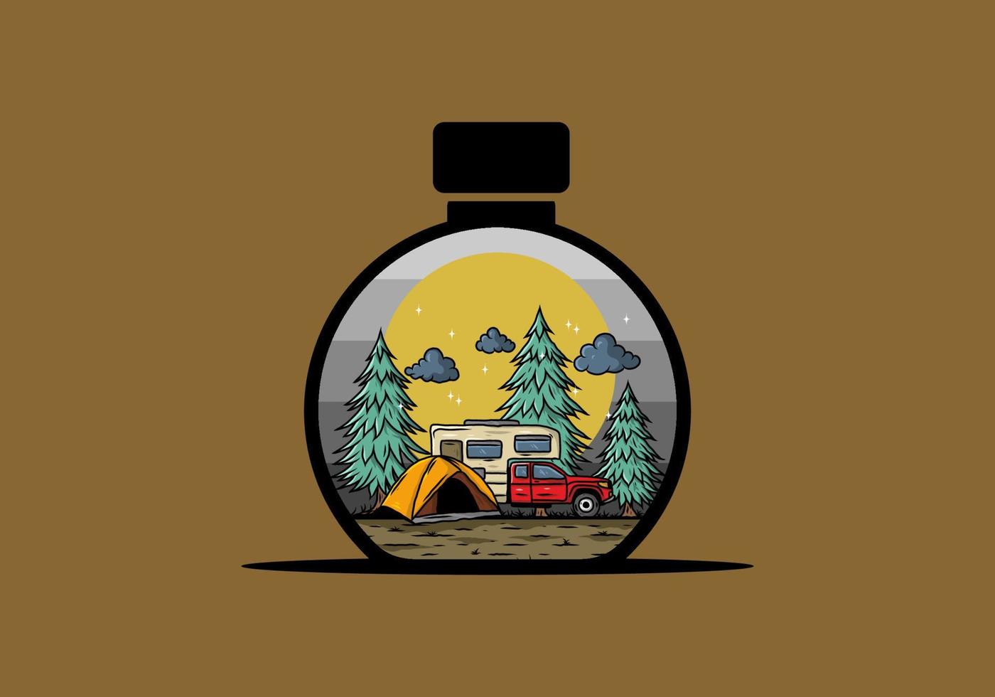 RV van acampar na ilustração da natureza vetor