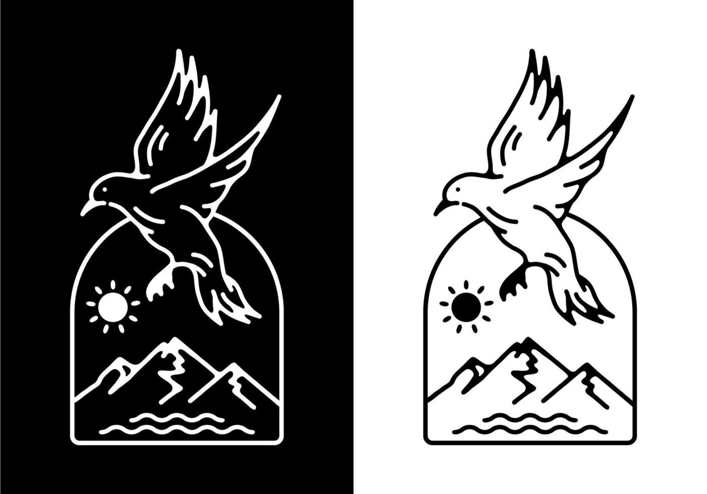 cor preto e branco da arte de linha de pássaro voador vetor