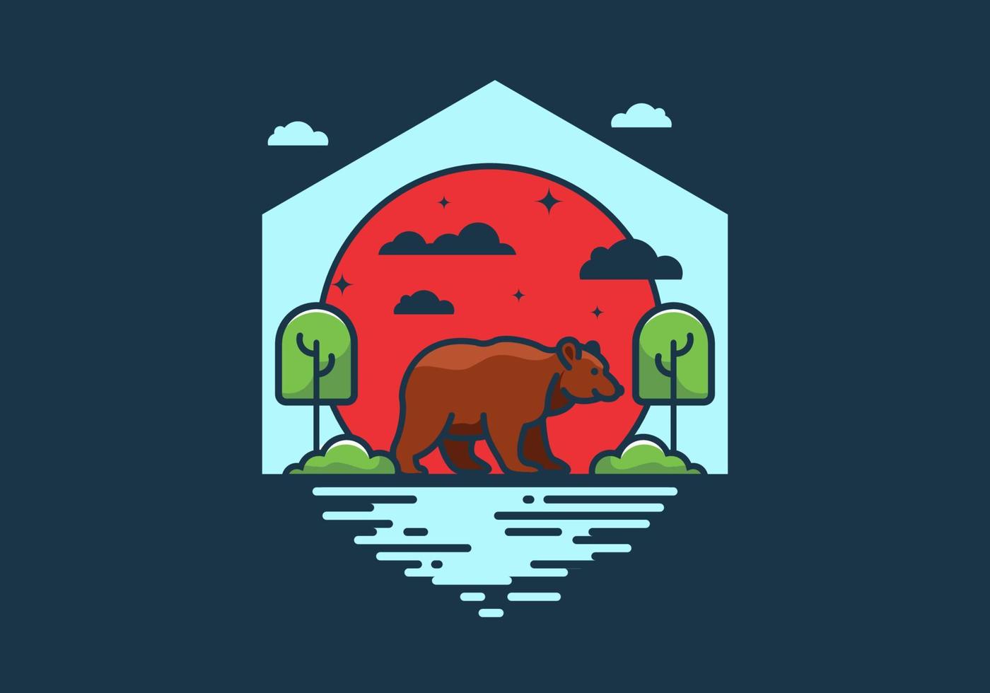urso selvagem colorido na ilustração plana de natureza vetor