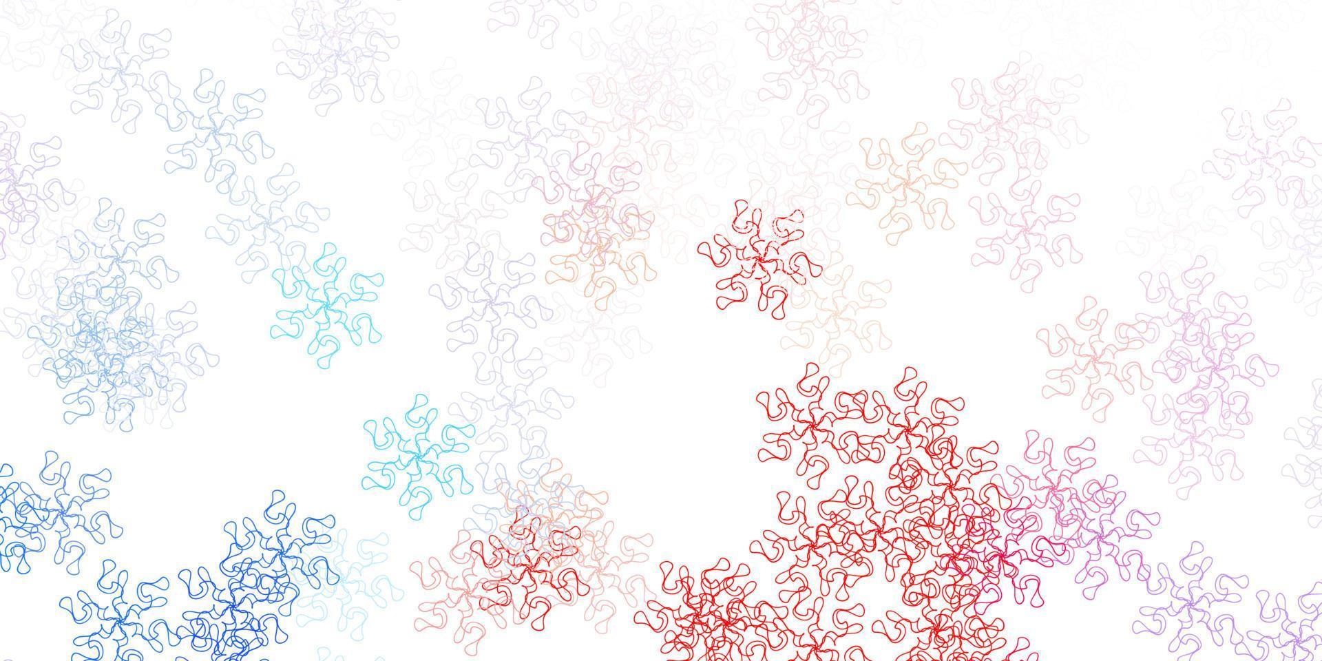textura de doodle de vetor azul e vermelho claro com flores.