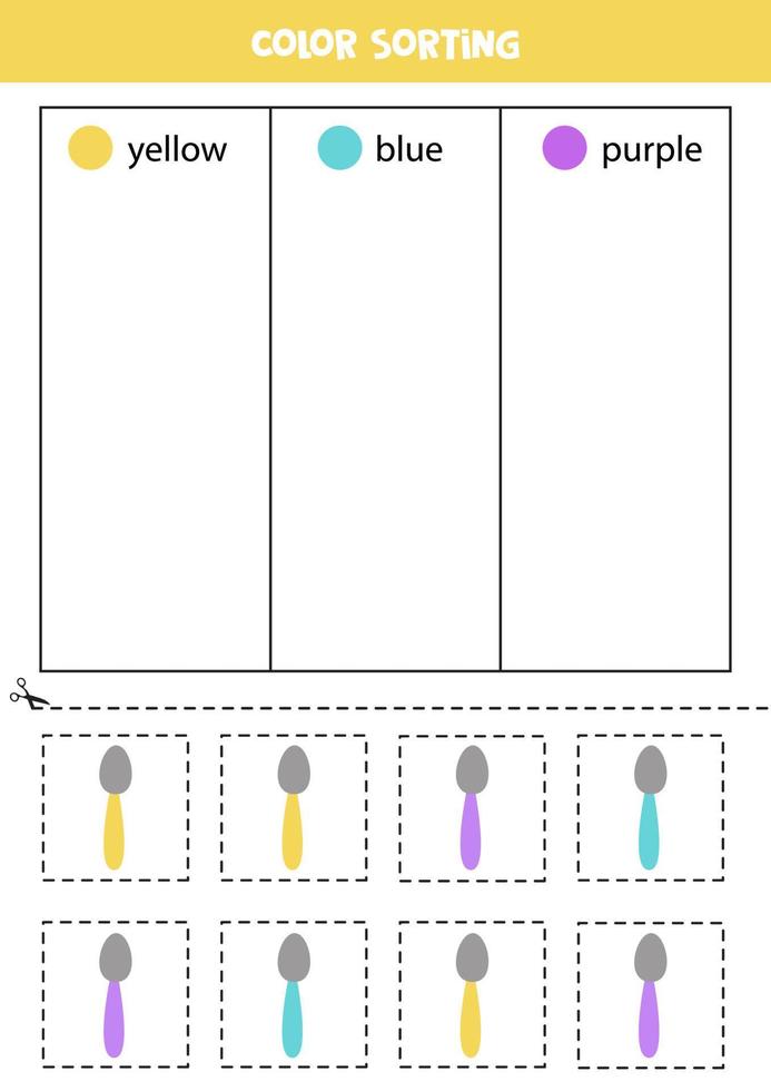 classificar colheres por cores. aprendendo cores para crianças. vetor