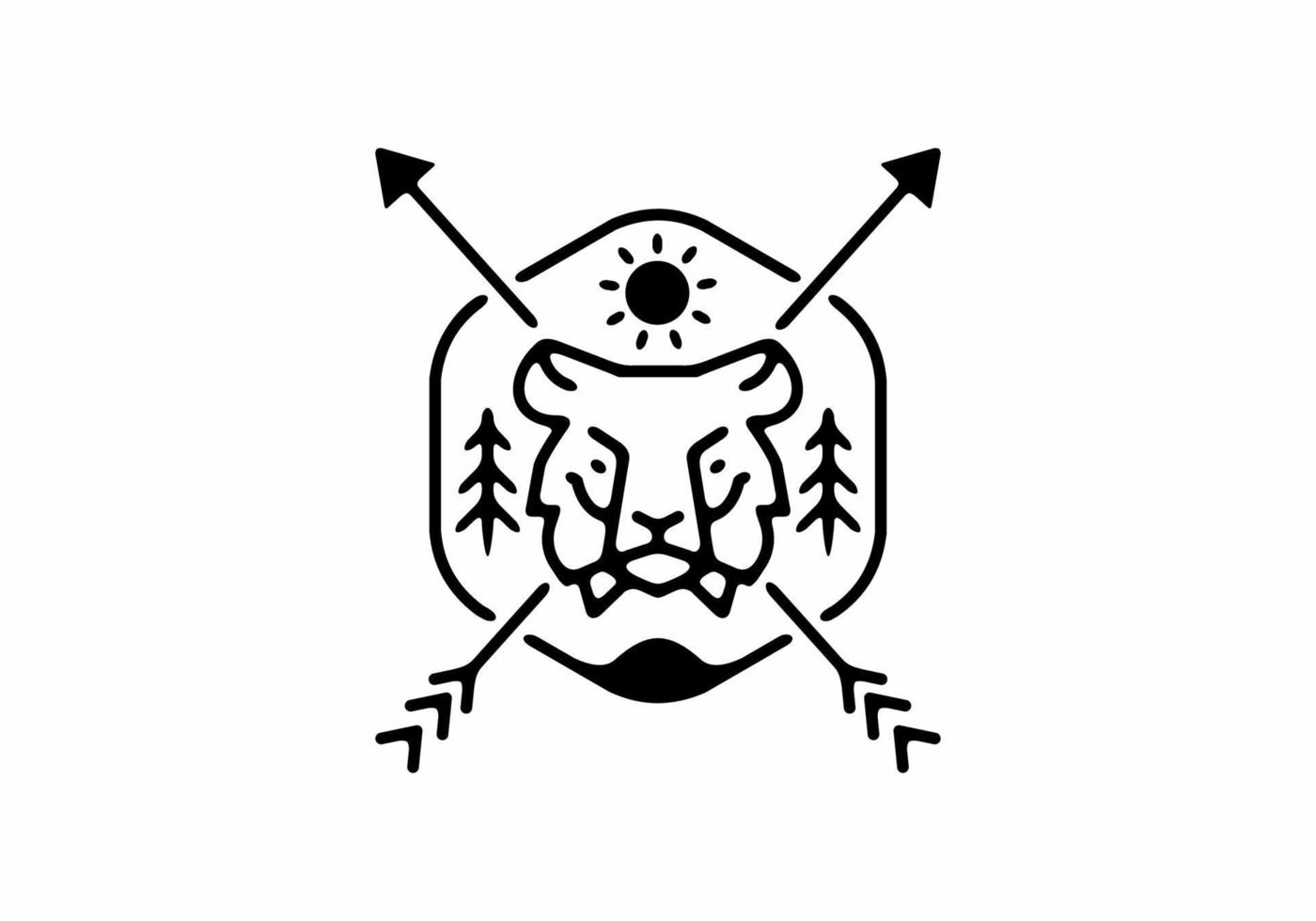 cabeça de tigre de arte de linha preta em forma de hexágono vetor