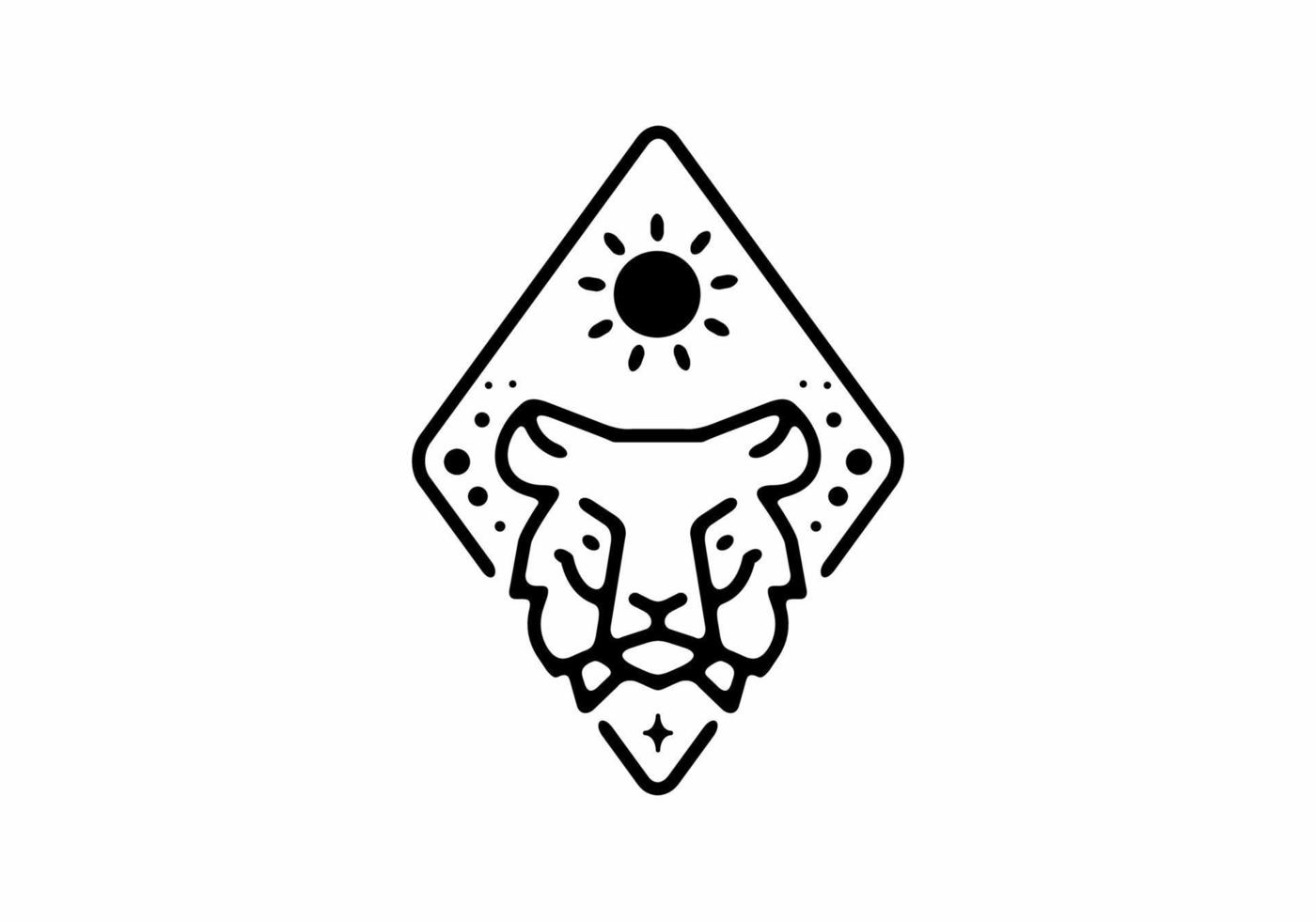 cabeça de tigre de arte de linha preta em forma de diamante vetor