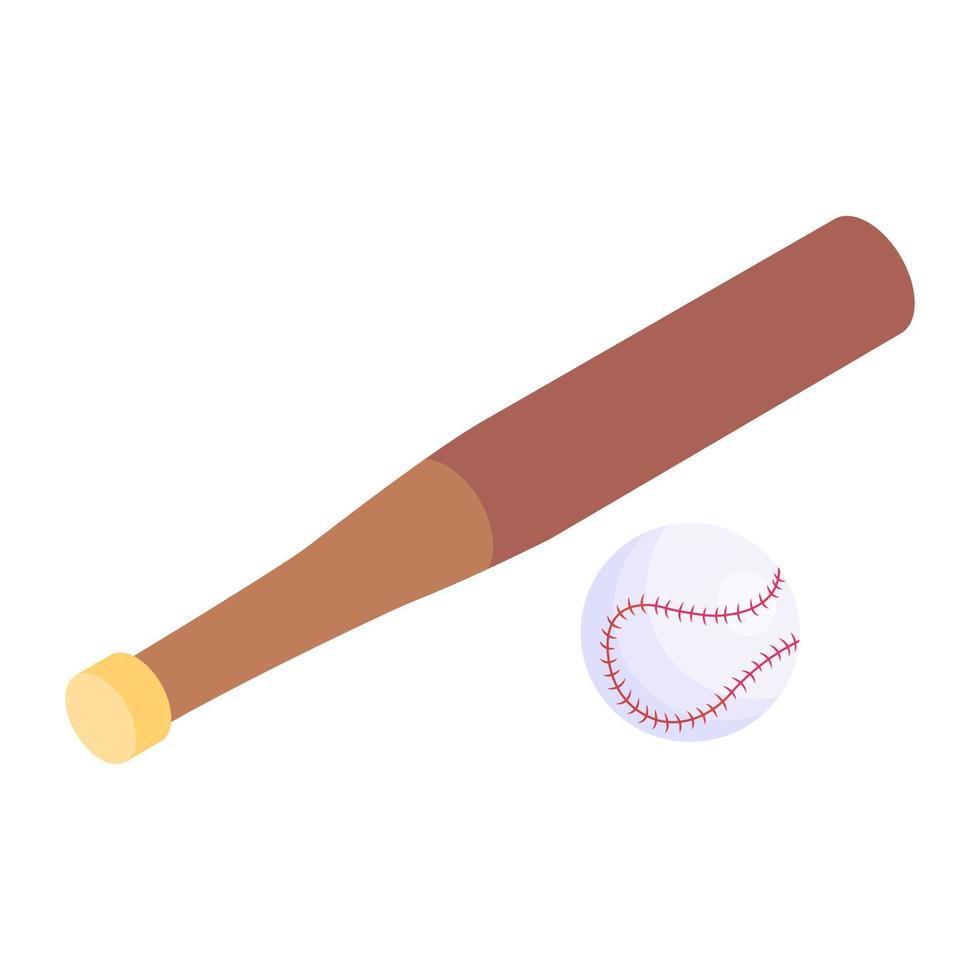 uma bola de beisebol com taco mostrando o ícone do jogo de beisebol em vetor isométrico