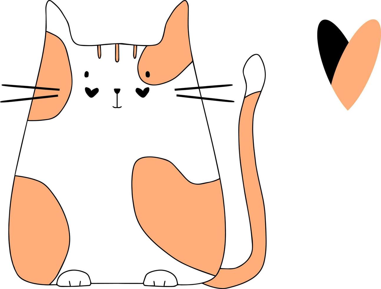 gato branco com manchas vermelhas ilustração plana desenho à mão esboço simples de vetor isolado