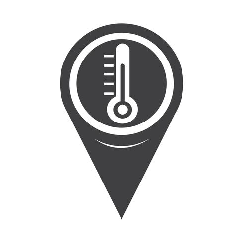 Ícone de termômetro de ponteiro de mapa vetor