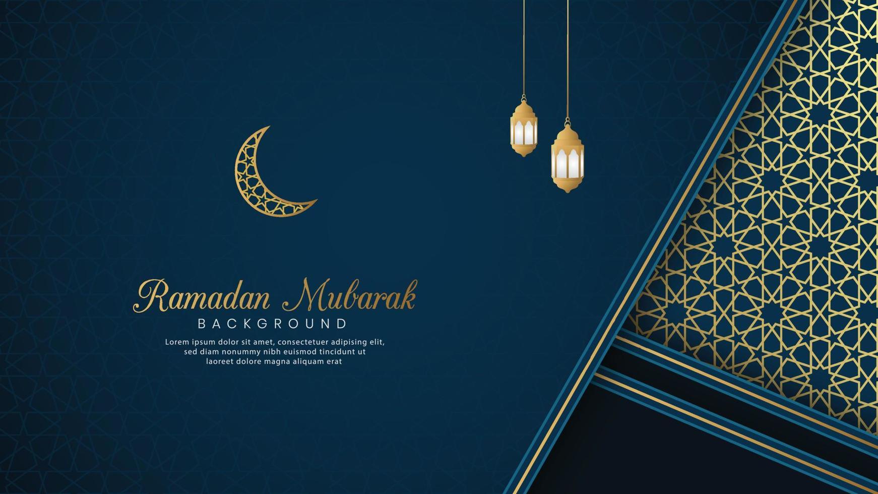 ramadan mubarak, fundo de luxo azul árabe islâmico com armação de borda de padrão dourado vetor